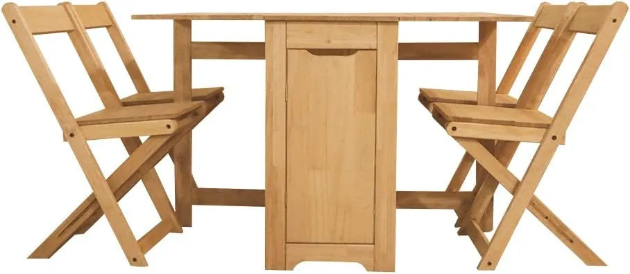 Table et chaises pliantes en bois, vue complète sous un angle différent